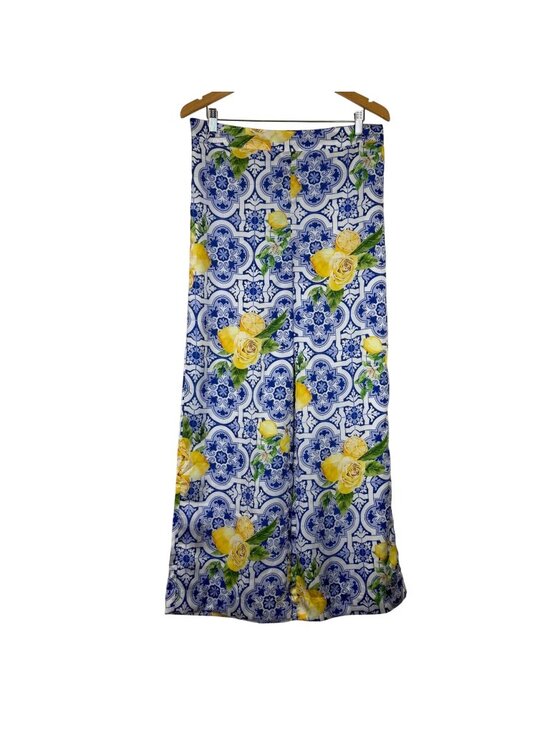 Boston Proper Pants - Boston Proper Womens Medium Palazzo Pants Blue White Lemon Resortwear Festival